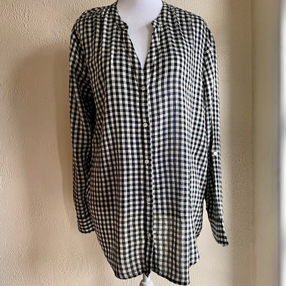 Joie Soft black and white gingham button front tunic Sz M - Picture 2 of 7